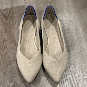 Rothy's Beige Flats with Blue Trim
